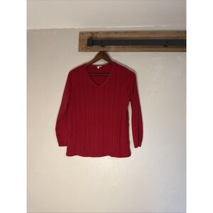 Talbots Sweater Pullover Women's Red V Neck Cable Knit Long Sleeve‎ 2X